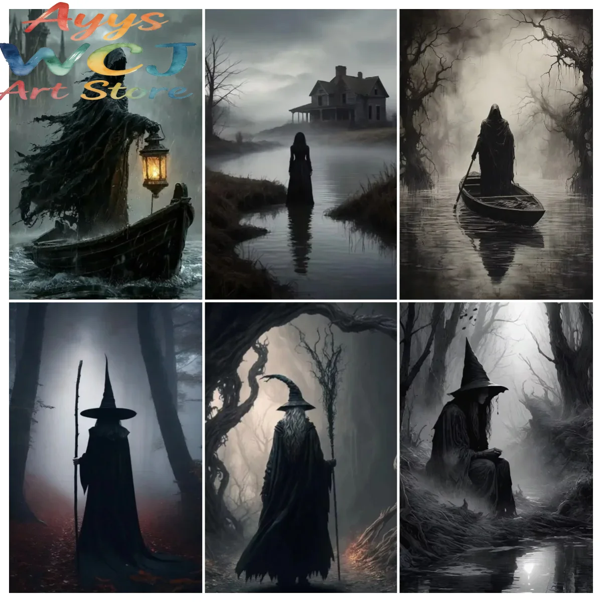 Home Decor Gothic - โปสเตอร์ภาพพิมพ์ศิลปะดาร์กอะคาเดเมีย แม่มดปีศาจ สำหรับตกแต่งห้องนั่งเล่น ตกแต่งบ้าน โลกเวทมนตร์ ภาพวาดบนผ้าใบ