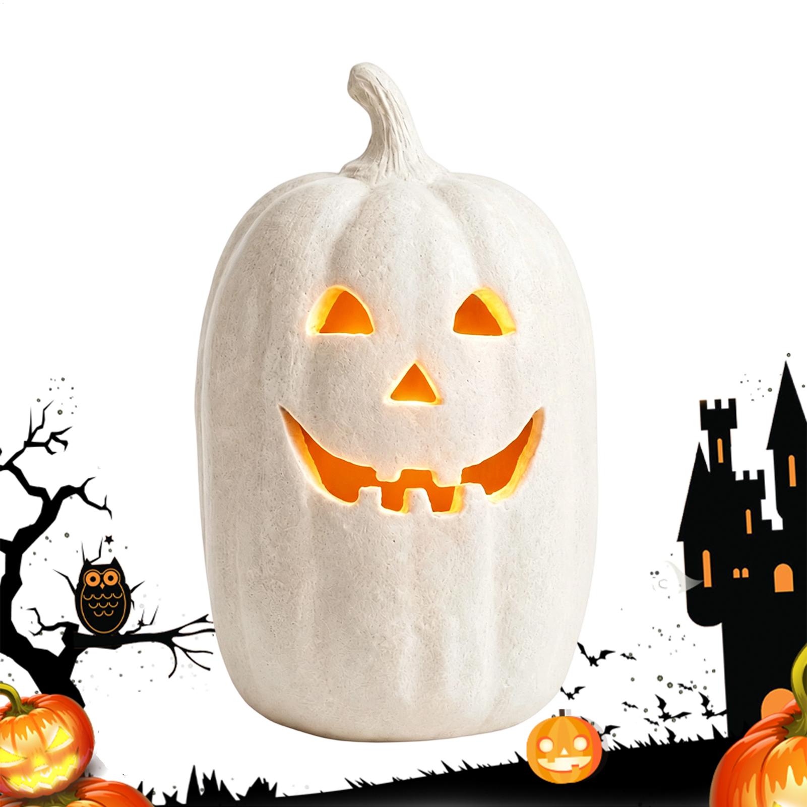 Home Decor Halloween - โคมไฟฟักทองสุดหลอน โคมไฟเรซิ่นทำมือ ตกแต่งโต๊ะกลางบ้านสำหรับฮาโลวีน ของตกแต่งภายในบ้านสำหรับวางบนโต๊ะ