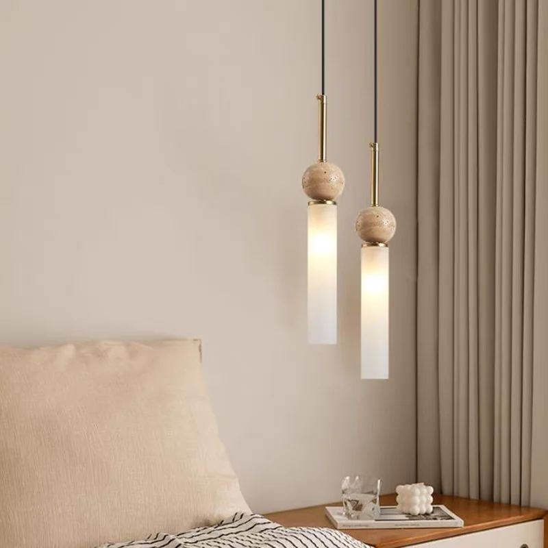 Hanging Moon Lamp - โคมไฟระย้าหินแบบวินเทจสไตล์นอร์ดิกสำหรับห้องนอน ห้องอาหาร โฮมสเตย์ ดีไซน์สร้างสรรค์ สีครีม