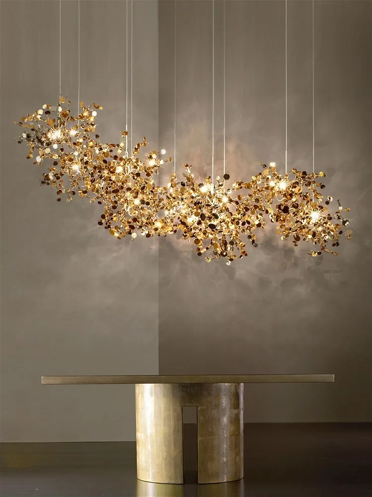 Hanging Moon Lamp - โมเดิร์นสร้างสรรค์สแตนเลส Chrome Leaf LED Chandrlier ห้องนั่งเล่นร้านอาหารจี้โคมไฟหน้าต่าง