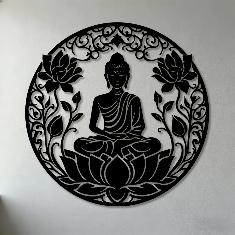 Home Decor Brand - งานศิลปะติดผนังโลหะรูปพระพุทธรูป 2 มิติ ลายดอกบัว แมนดาลา สำหรับตกแต่งบ้านสไตล์เซน