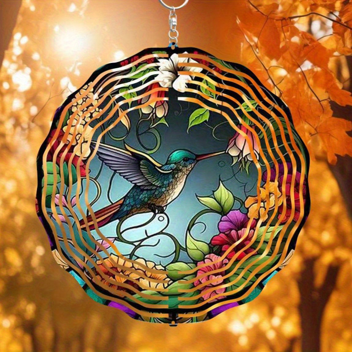 Boho Wind Chimes - CIFBUY โมบายลมรูปนกฮัมมิงเบิร์ด กระจกสีตกแต่งสวนกลางแจ้ง ลานบ้าน ทนต่อสภาพอากาศ ไม่เป็นสนิม