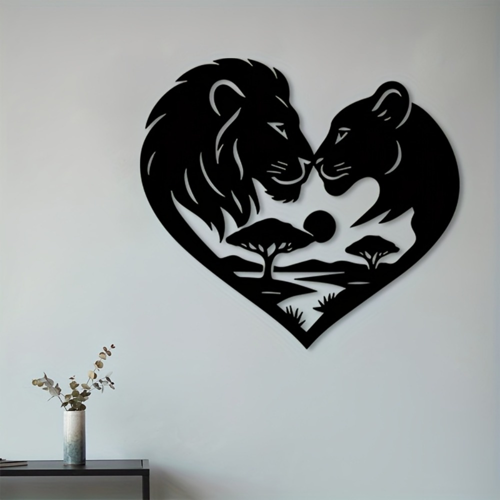 Home Decor Brand - งานศิลปะติดผนังรูปหัวใจโลหะคู่รักสิงโต ของตกแต่งบ้าน สวน ห้อง ของขวัญสำหรับคนรักสัตว์