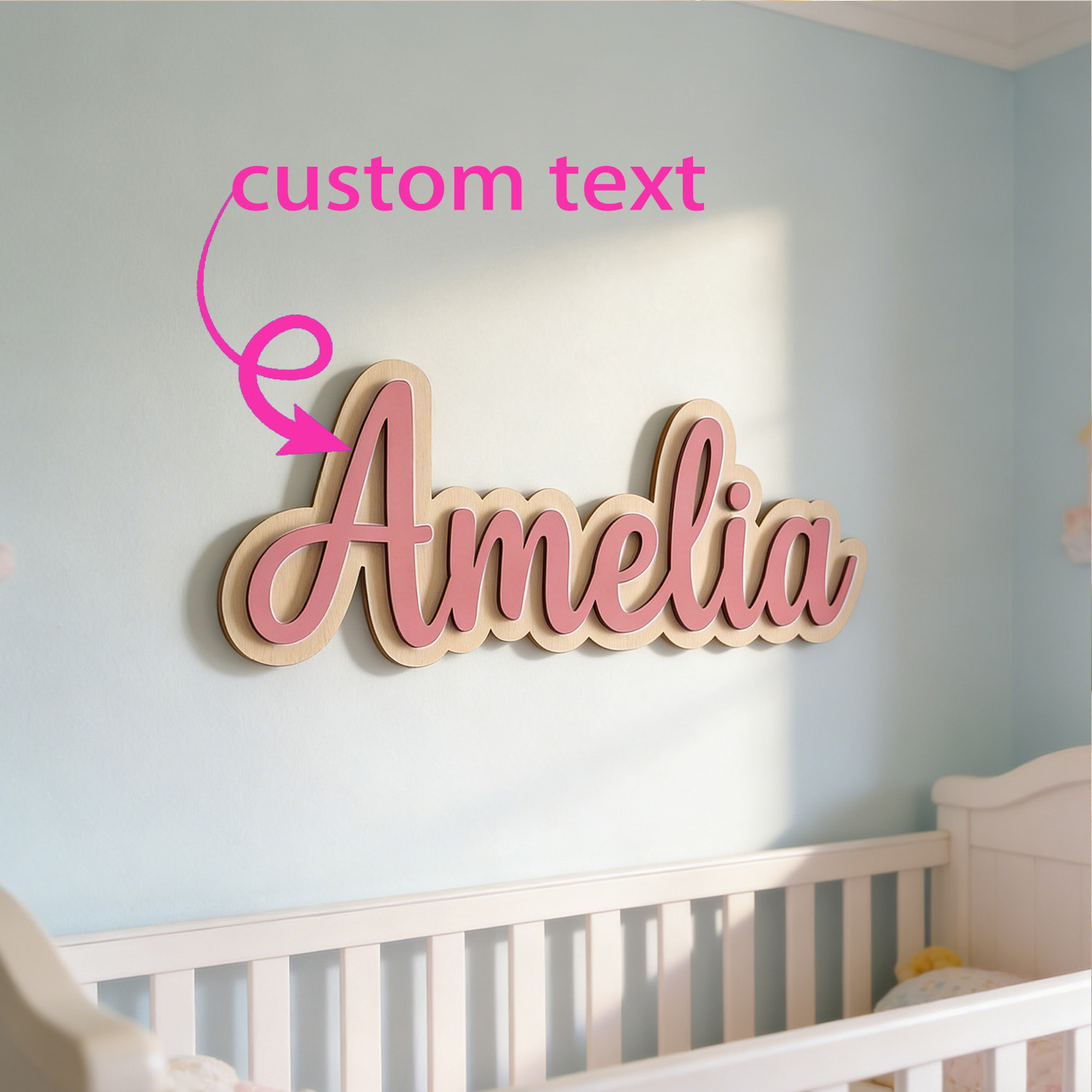 Home Decor Brand - ป้ายชื่อสกุลไม้สองชั้นแบบกำหนดเอง 1 ชิ้น, ของขวัญสั่งทำ, ของตกแต่งห้องเด็ก, ป้ายชื่อเด็ก