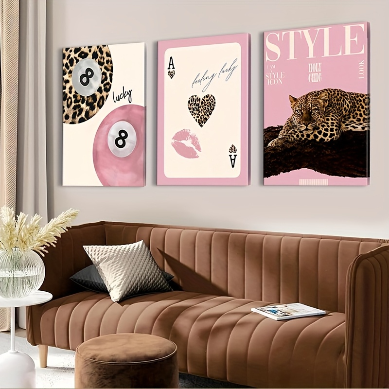 Home Decor Brand - ภาพพิมพ์ศิลปะบนผืนผ้าใบลายเสือดาว 3 ชิ้น ไม่มีกรอบ สไตล์โมเดิร์น หมายเลข