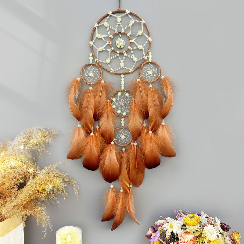 Boho Wind Chimes - Boho Dream Catcher HAND-ทอ Feathers WIND