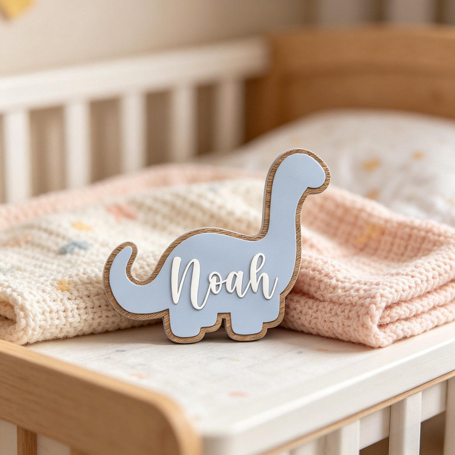Home Decor Brand - ของตกแต่งไดโนเสาร์หลายชั้น 1 ชิ้น ปรับแต่งชื่อสกุลได้ ของที่ระลึกทำจากไม้ ของตกแต่งบ้าน