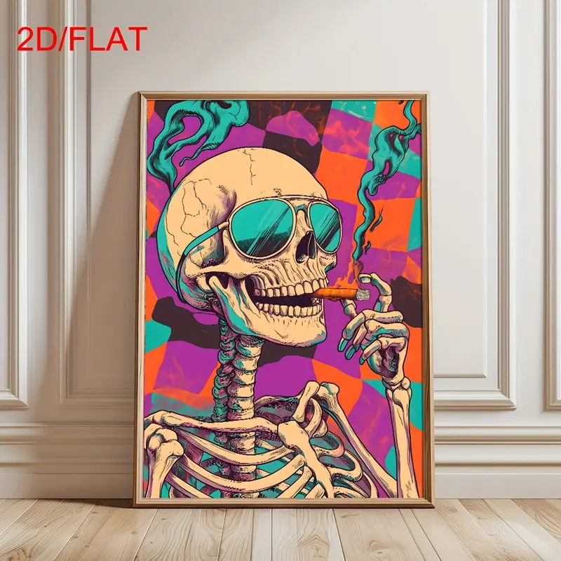 Home Decor Gothic - โปสเตอร์ลายกะโหลกแบบนามธรรม, ของตกแต่งสไตล์โกธิคย้อนยุคสมัยใหม่ สีส้ม สีม่วง สีฟ้า สีเขียว,