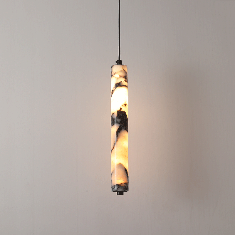 Hanging Moon Lamp - โคมไฟห้อยเพดานทรงกระบอกหินธรรมชาติสีดำสุดหรู โคมไฟ LED ข้างเตียงระดับไฮเอนด์ ตกแต่งห้องนั่งเล่น ไฟแขวนตกแต่งบ้าน