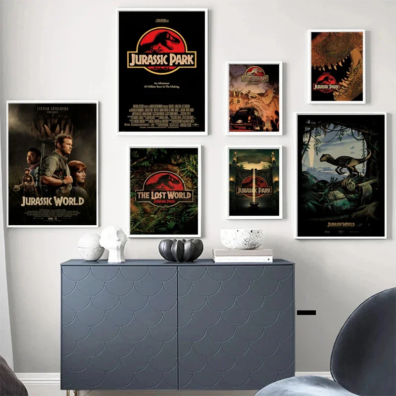 Home Decor Essentials - โปสเตอร์ภาพยนตร์ โปสเตอร์วินเทจและภาพพิมพ์ ภาพศิลปะติดผนังสำหรับห้องนั่งเล่น ตกแต่งบ้าน ภาพวาดไดโนเสาร์บนผ้าใบ จูราสสิค