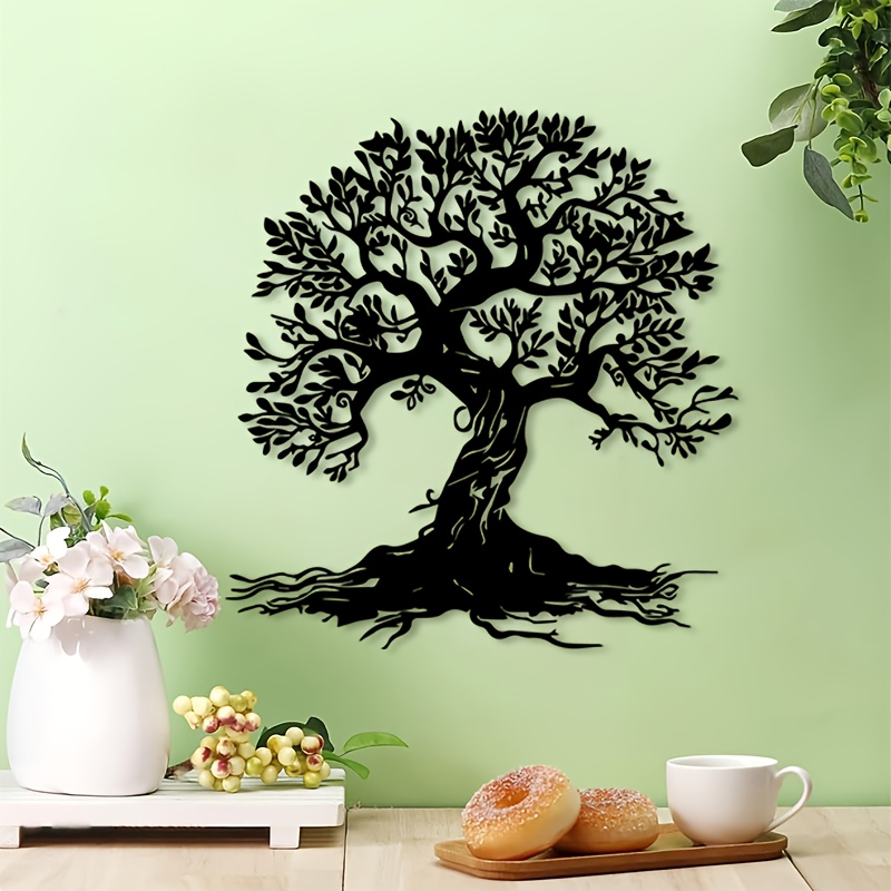 Home Decor Brand - งานศิลปะติดผนังรูปต้นไม้แห่งชีวิตสไตล์วินเทจ ทำจากเหล็กตกแต่งแบบเรียบง่าย ทนทานต่อการเกิดสนิม เหมาะสำหรับตกแต่งภายในและภายนอกบ้าน สวน ติดตั้งง่าย