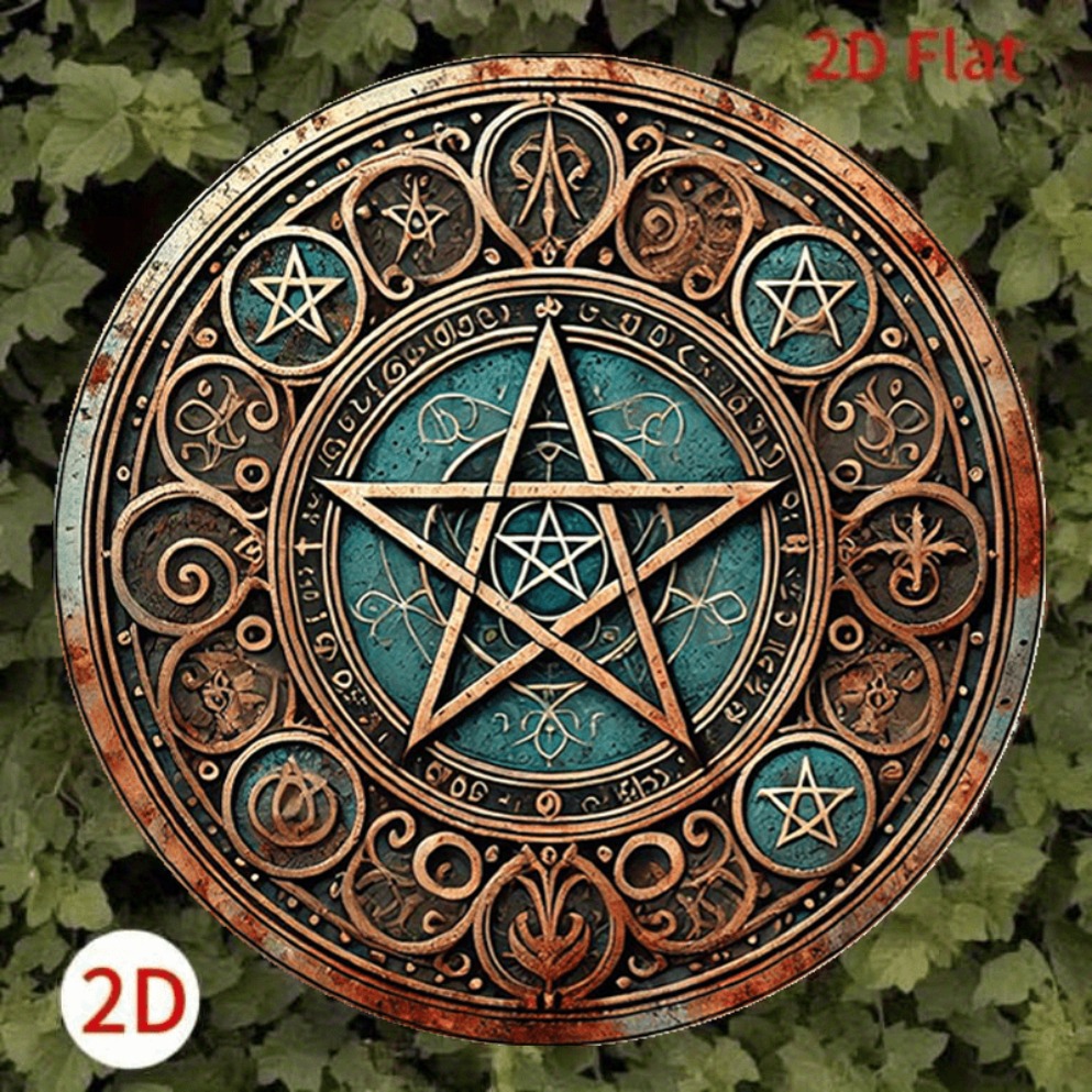 Home Decor Gothic - ป้ายโลหะรูปดาวห้าแฉกวินเทจแบบวิคคา - แผ่นโลหะวงกลมแกะสลักสำหรับตกแต่งบ้านและแท่นบูชา ศิลปะบนผนังลึกลับสำหรับผู้ที่ชื่นชอบสไตล์กอธิค