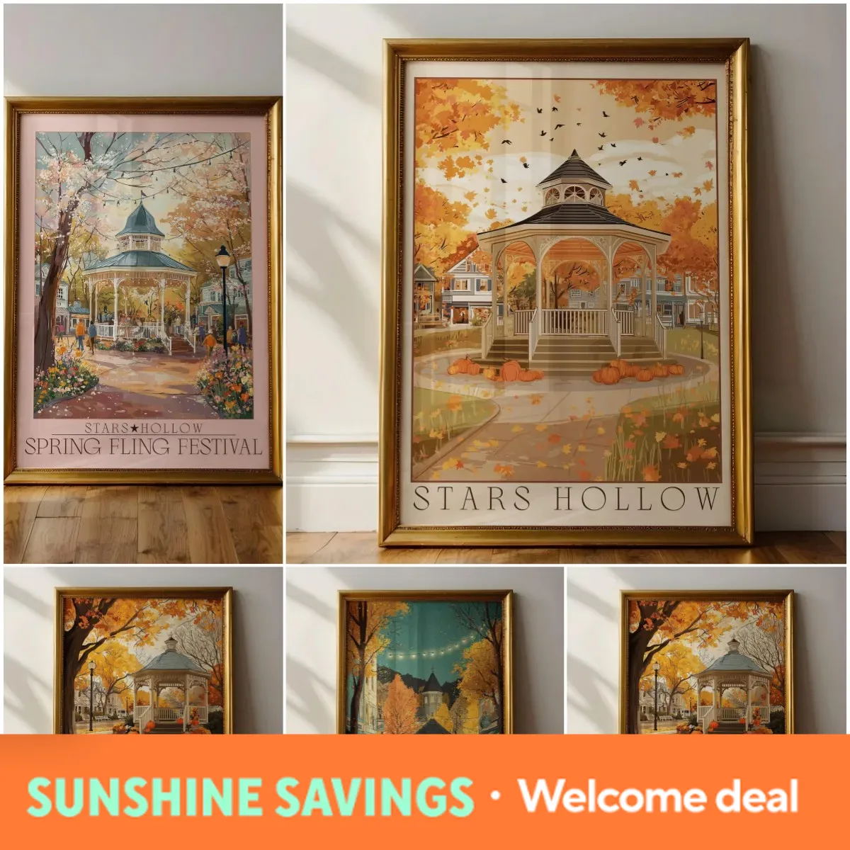 Home Decor Shop - งานศิลปะเทศกาลฤดูใบไม้ร่วงสไตล์วินเทจ โปสเตอร์สตาร์สฮอลโลว์ ของตกแต่งผนัง ของตกแต่งหน้าต่างร้านค้า ของตกแต่งบ้าน ของตกแต่งห้อง