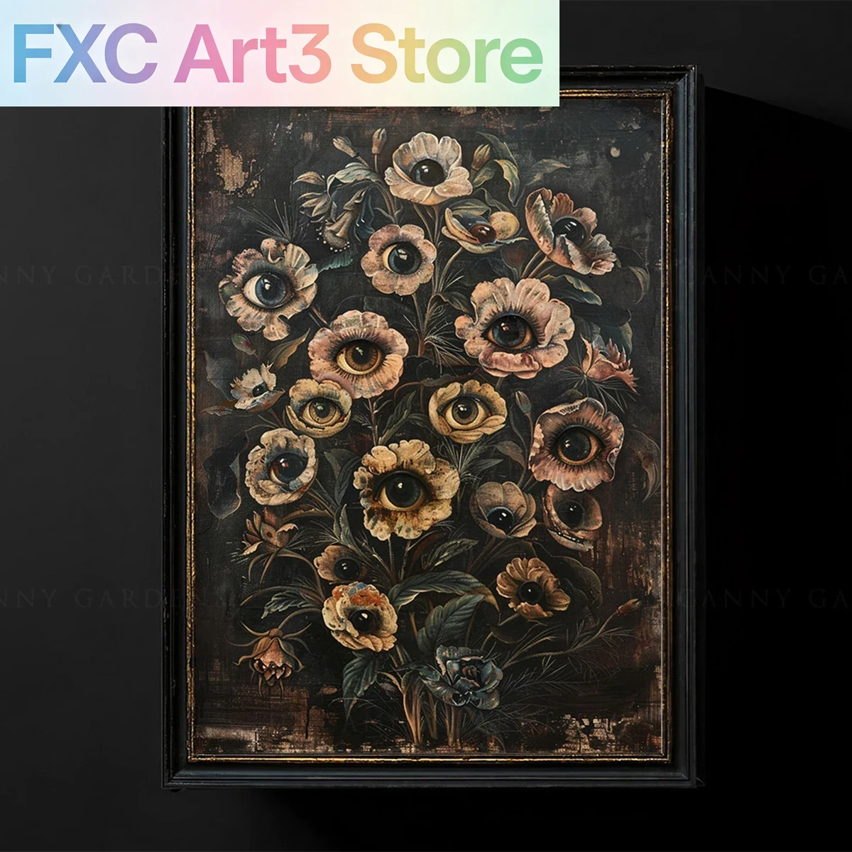 Home Decor Gothic - ภาพพิมพ์บนผ้าใบลายดอกไม้สไตล์วิคตอเรียนกอธิค ลายตาปีศาจ 1 ชิ้น แบบไม่มีกรอบ ภาพพิมพ์แนววินเทจสไตล์พฤกษศาสตร์สีเข้ม