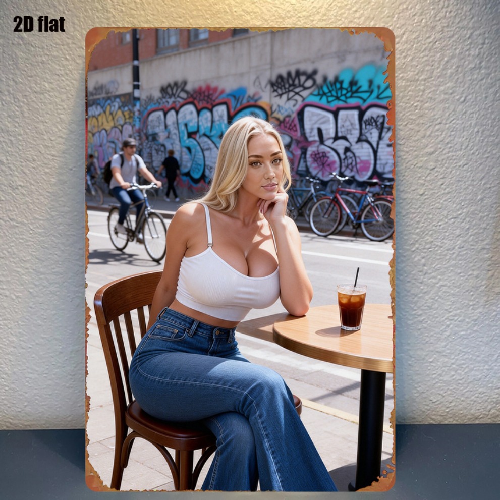 Home Decor Shop - ป้ายโลหะ 2D ลายกราฟฟิตี้สำหรับตกแต่งผนังร้านกาแฟ สไตล์วินเทจชนบท ขนาด 8x12