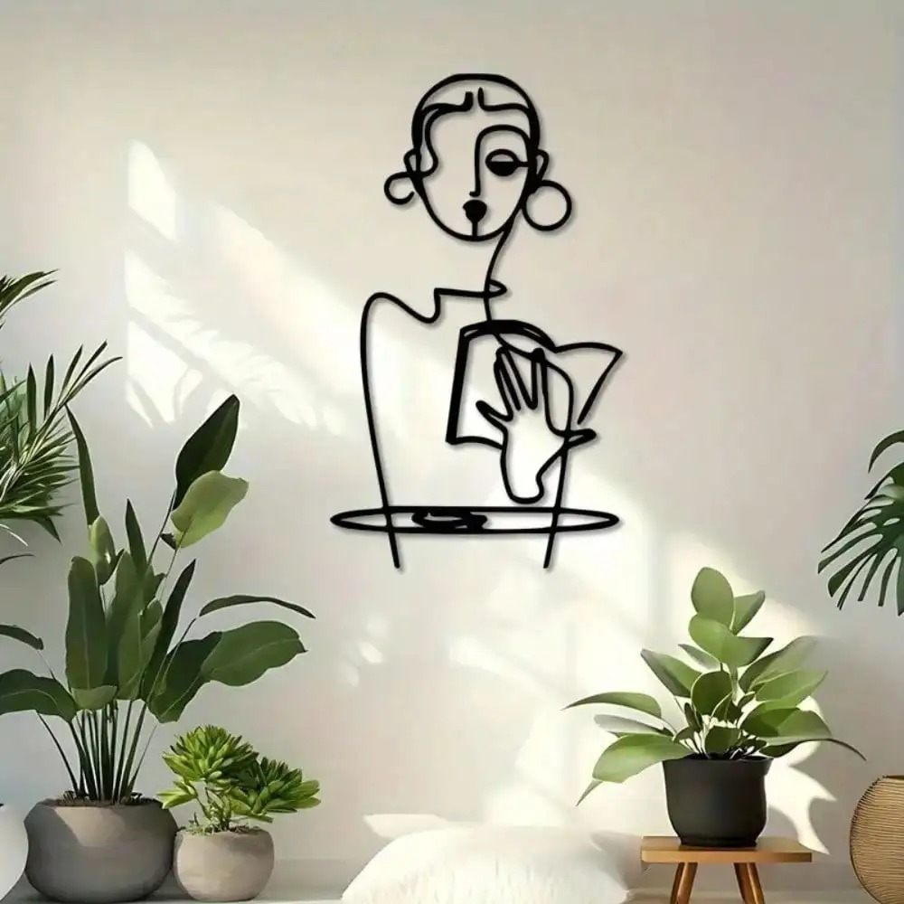 Home Decor Brand - งานศิลปะติดผนังโลหะรูปผู้หญิงสไตล์มินิมอล งานศิลปะเส้นสายเหล็ก ประติมากรรมเงาเหล็ก สำหรับตกแต่งบ้าน ของขวัญ