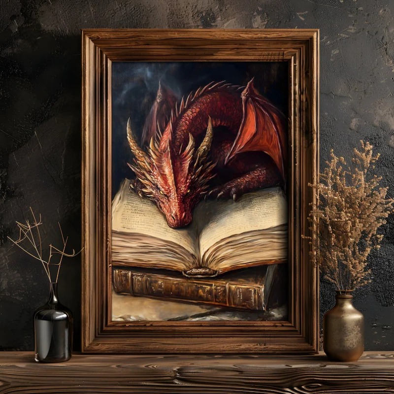 โปสเตอร์มังกรขนาดใหญ่กำลังอ่าน - Home Decor Gothic บทวิจารณ์และราคา
