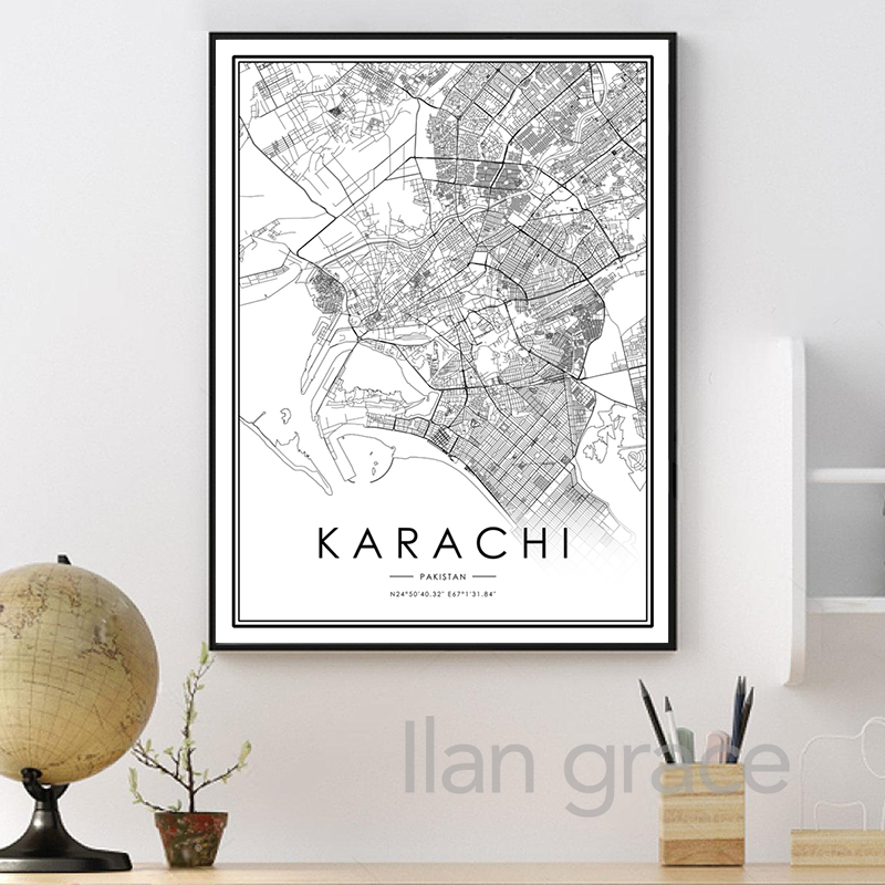 การาจีแผนที่เมืองโปสเตอร์อิสลา - Home Decor Karachi บทวิจารณ์และราคา
