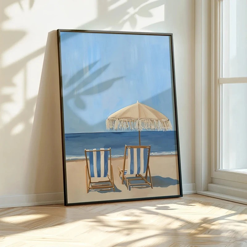 ภาพพิมพ์บนผ้าใบลายเรือใบชายฝั่ - Home Decor Interior บทวิจารณ์และราคา