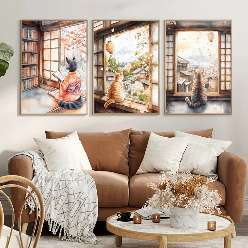 ภาพวาดแมวญี่ปุ่นสีดำอาบน้ำ พระ - Home Decor Essentials บทวิจารณ์และราคา