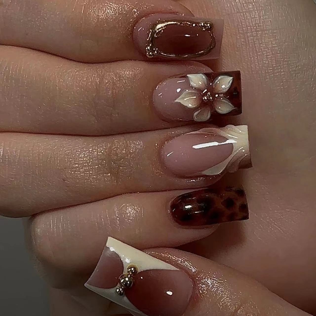 เล็บปลอมทรงเหลี่ยมสั้นสำหรับผู - Pressed Flower Frame บทวิจารณ์และราคา