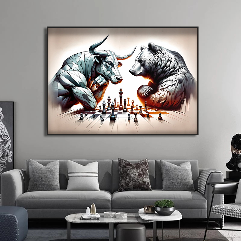 ศิลปะบนผนังหมากรุกรูปวัวและหมี - Home Decor Exchange บทวิจารณ์และราคา