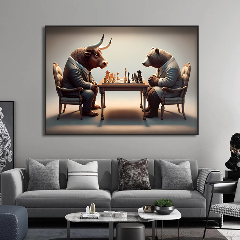ศิลปะบนผนังหมากรุกรูปวัวและหมี - Home Decor Exchange บทวิจารณ์และราคา