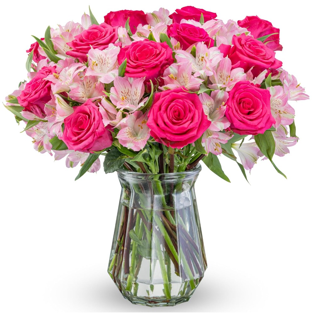 การจัดดอกกุหลาบและดอกอัลสโตรเม - Home Decor Tulip บทวิจารณ์และราคา